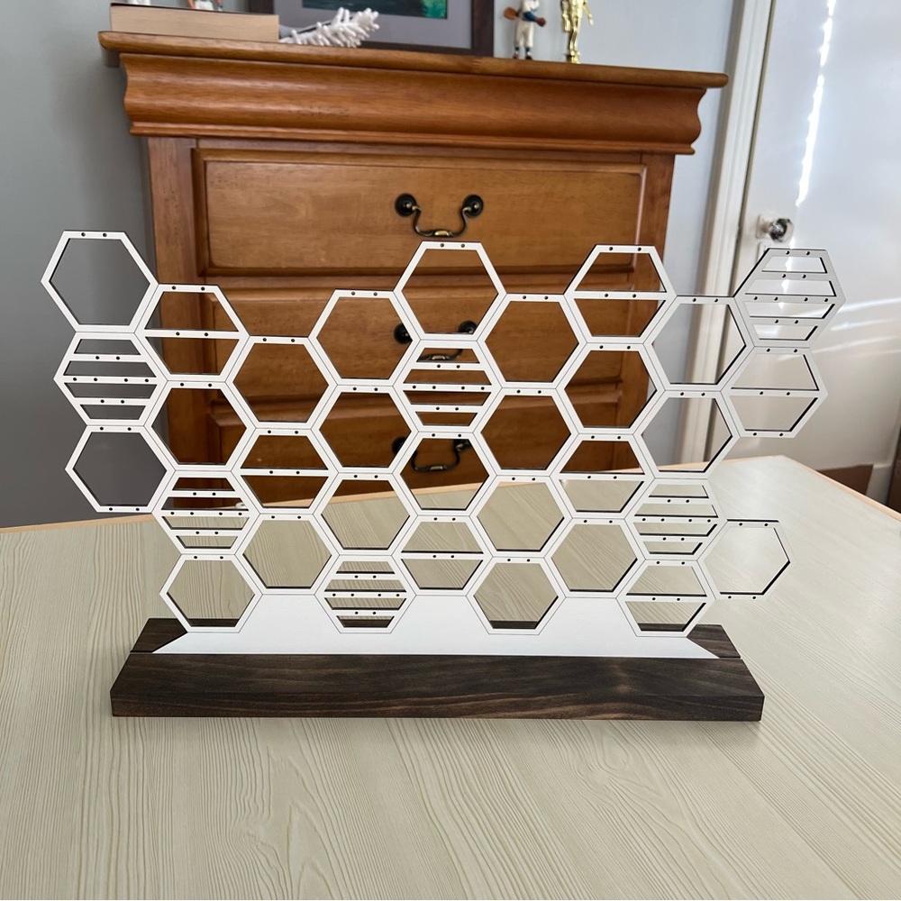 Large Earring Organizer | Honeycomb Jewelry Holder Display | Modern White Wood